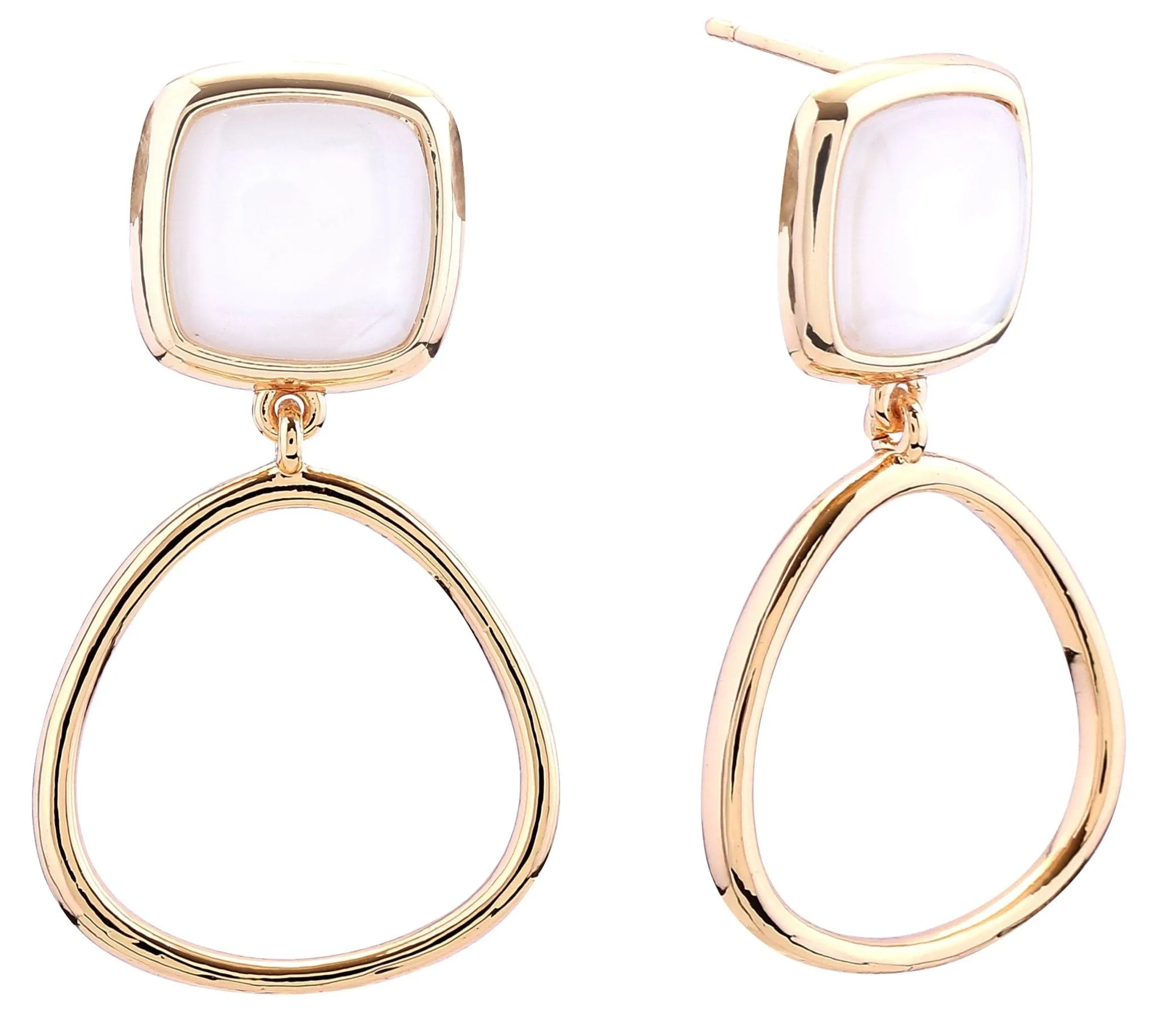 SJE310959 14K Dangle Hoop Button Post Earrings