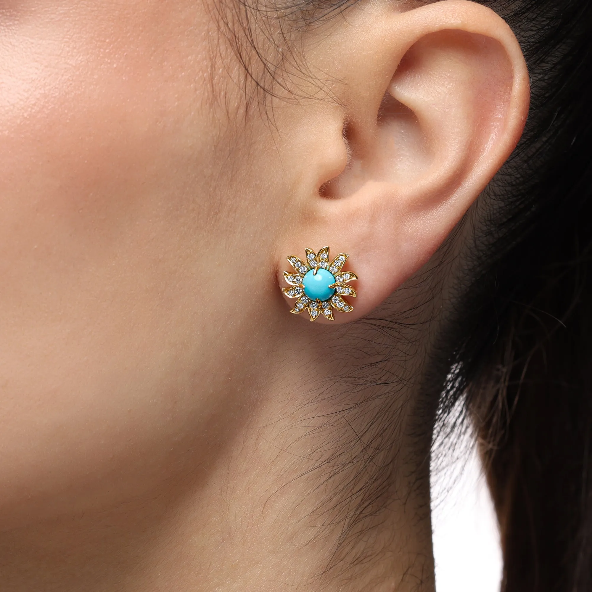 Solstice Turquoise and Diamond Stud Earrings