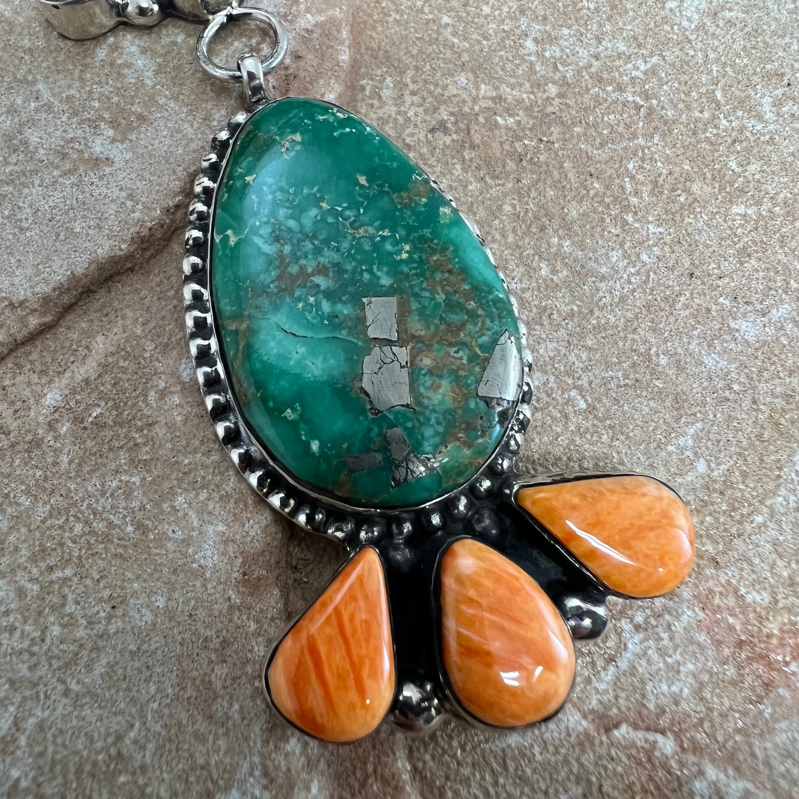 Sonoran Turquoise Spiny Sterling Silver Multi Stone Necklace by Billy Jaramillo