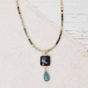 Square Indigo Kyanite, Grandidierite, Tourmaline Necklace