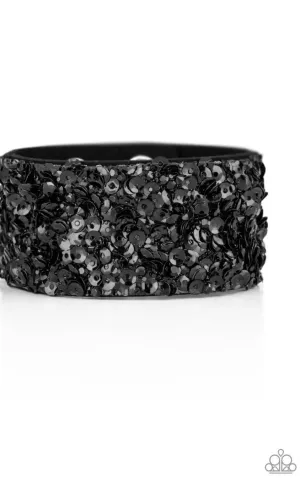 Starry Sequins Black Urban Rhinestones & Glittered Bracelet - Paparazzi Accessories