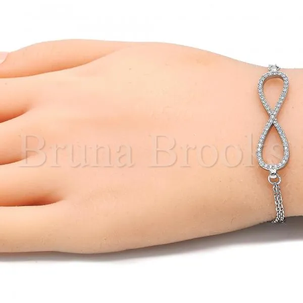 Sterling Silver 03.286.0033.07 Fancy Bracelet, Infinite Design, with White Cubic Zirconia, Polished Finish, Rhodium Tone