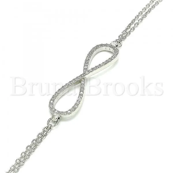 Sterling Silver 03.286.0033.07 Fancy Bracelet, Infinite Design, with White Cubic Zirconia, Polished Finish, Rhodium Tone