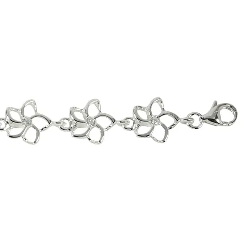 Sterling Silver 10mm Floating Plumeria with CZ Bracelet