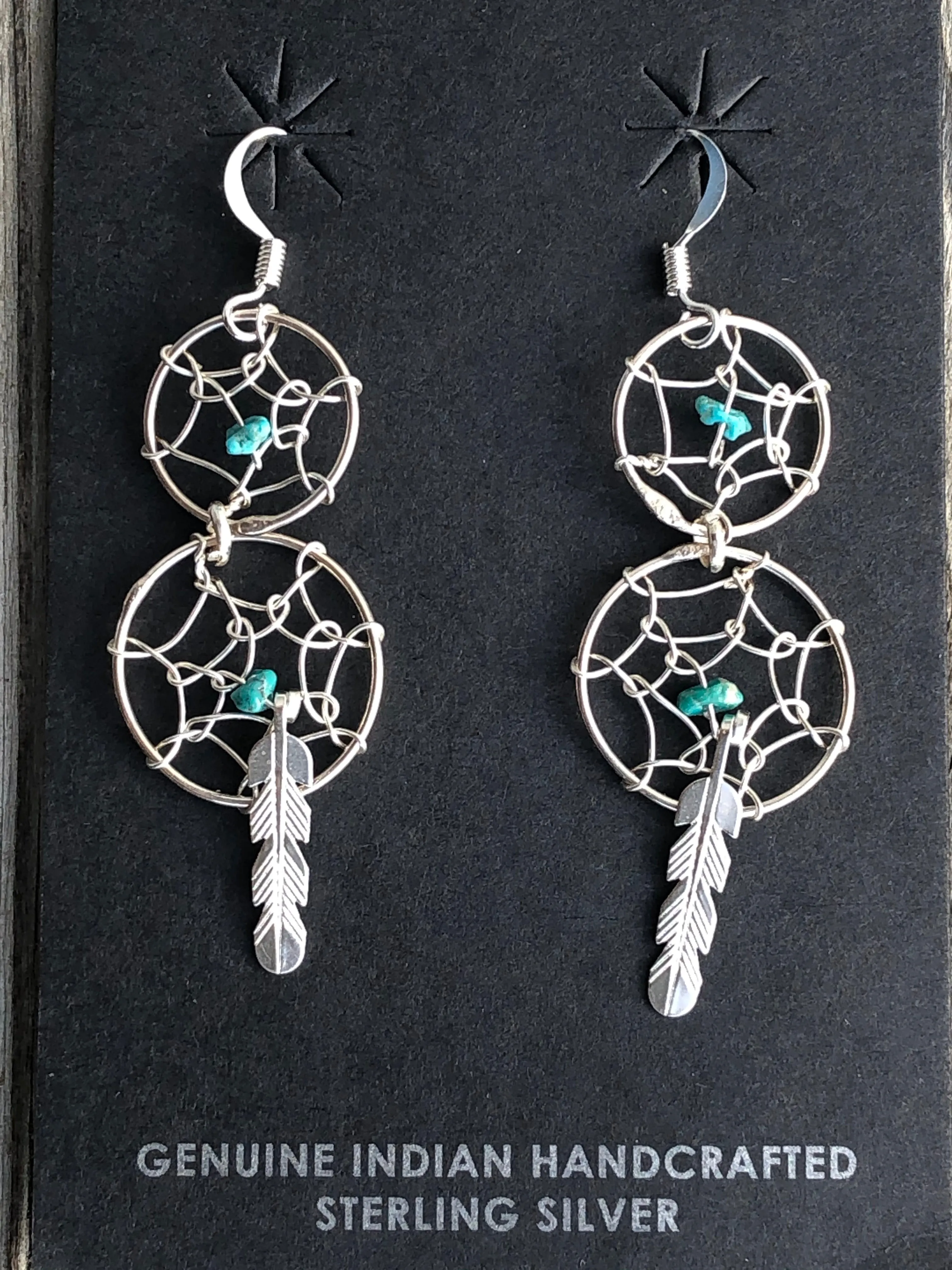 Sterling silver 2 dream catchers and turquoise nuggets earrings