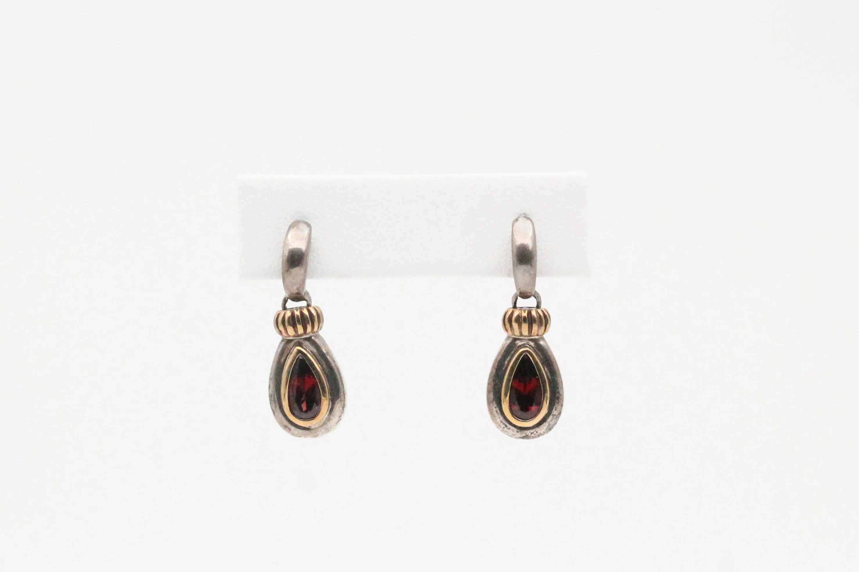 Sterling Silver and Yellow Gold Garnet Earrings