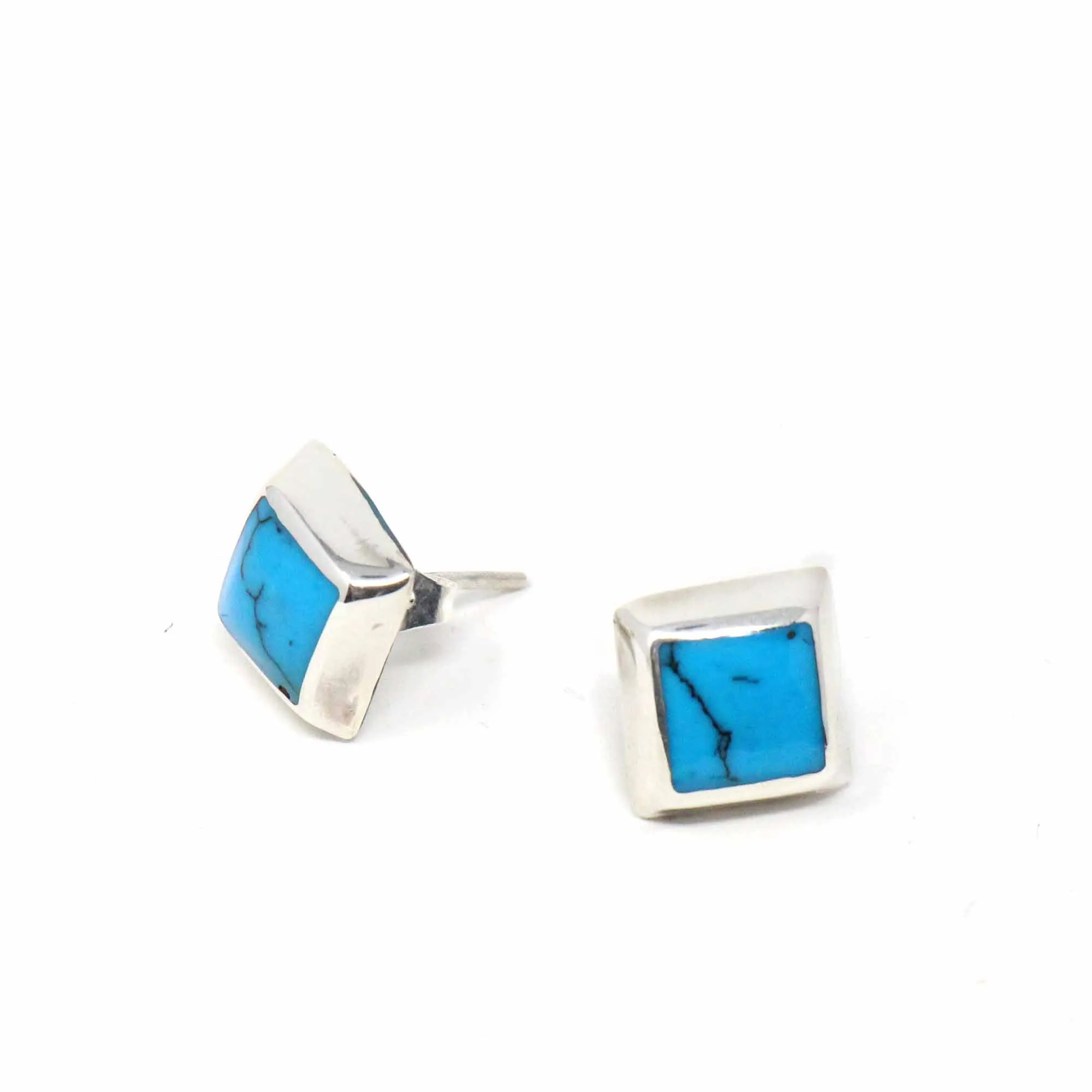 Sterling Silver Earrings Sterling Turquoise Black Square