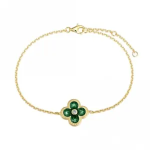 Sterling Silver Gold Plated Green Lucky 4 Leaf Bracelet ERLB040