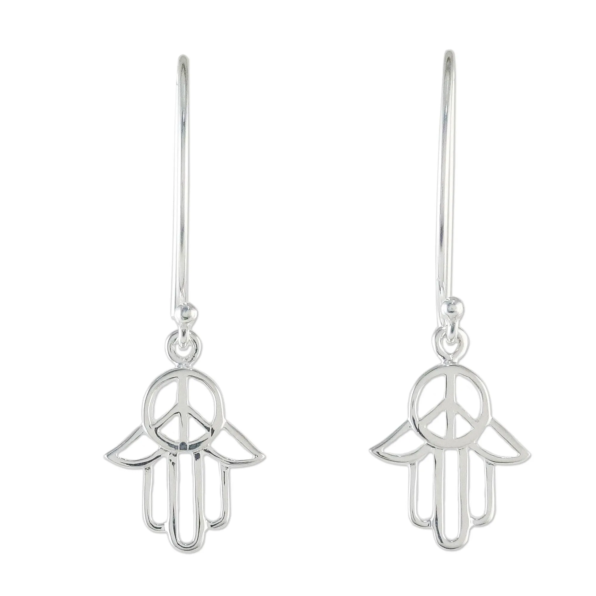 Sterling Silver Hamsa Peace Sign Earrings from Thailand - Peaceful Hamsa | NOVICA