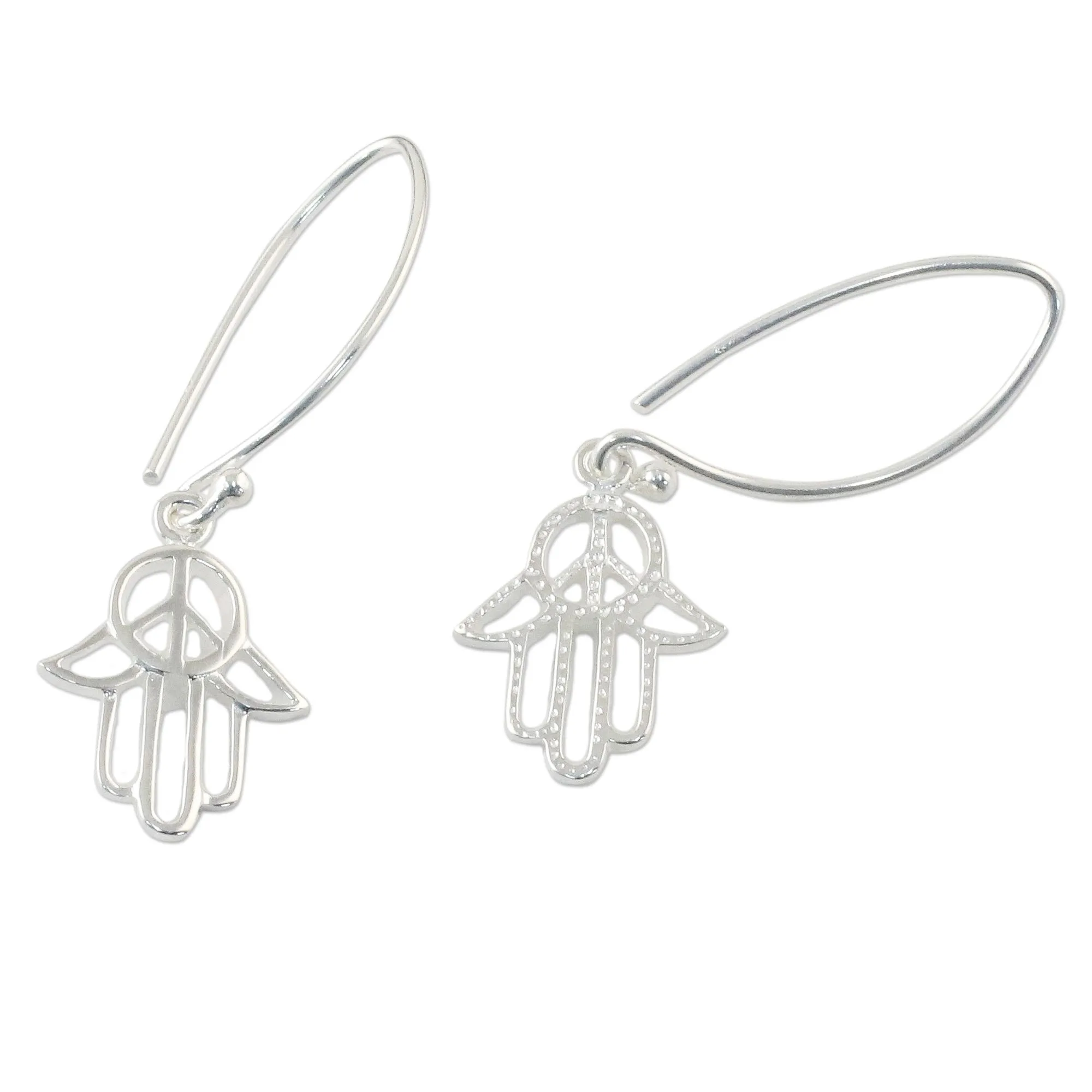 Sterling Silver Hamsa Peace Sign Earrings from Thailand - Peaceful Hamsa | NOVICA