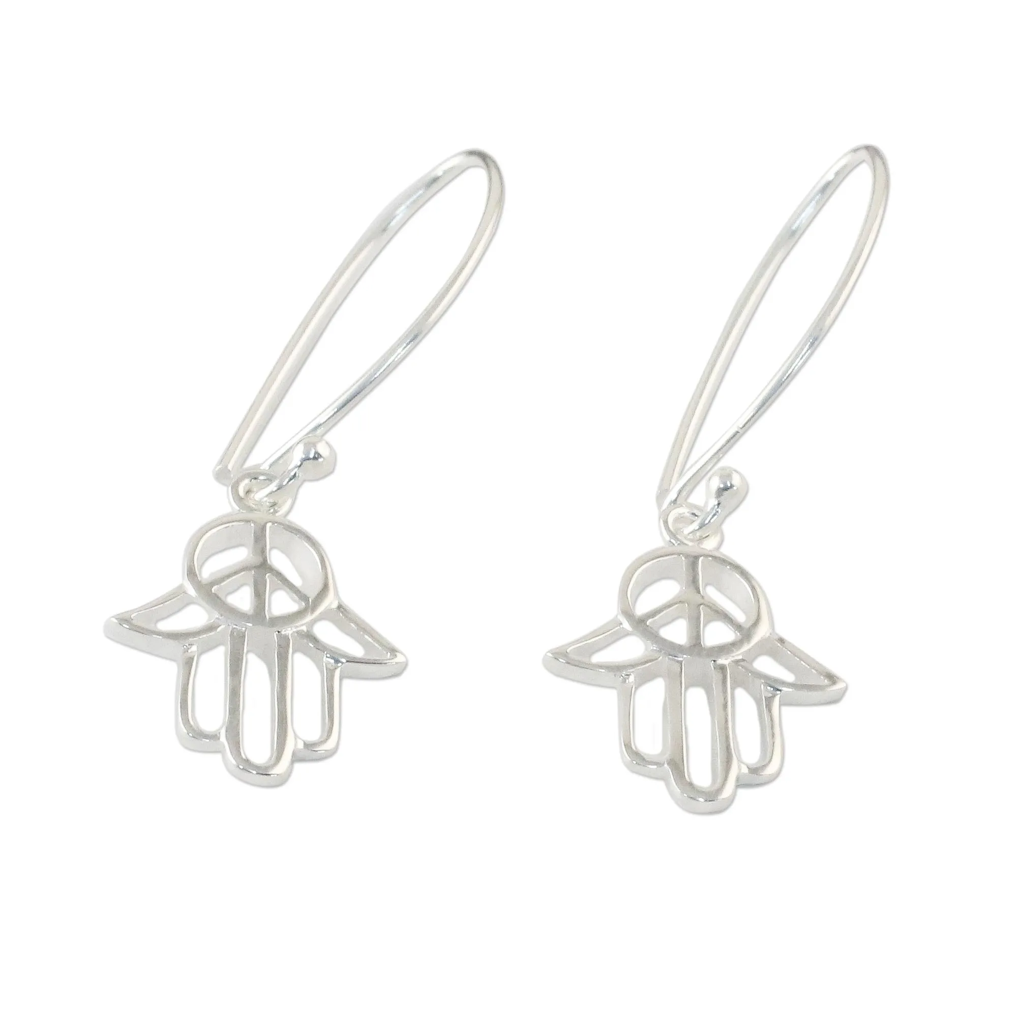 Sterling Silver Hamsa Peace Sign Earrings from Thailand - Peaceful Hamsa | NOVICA