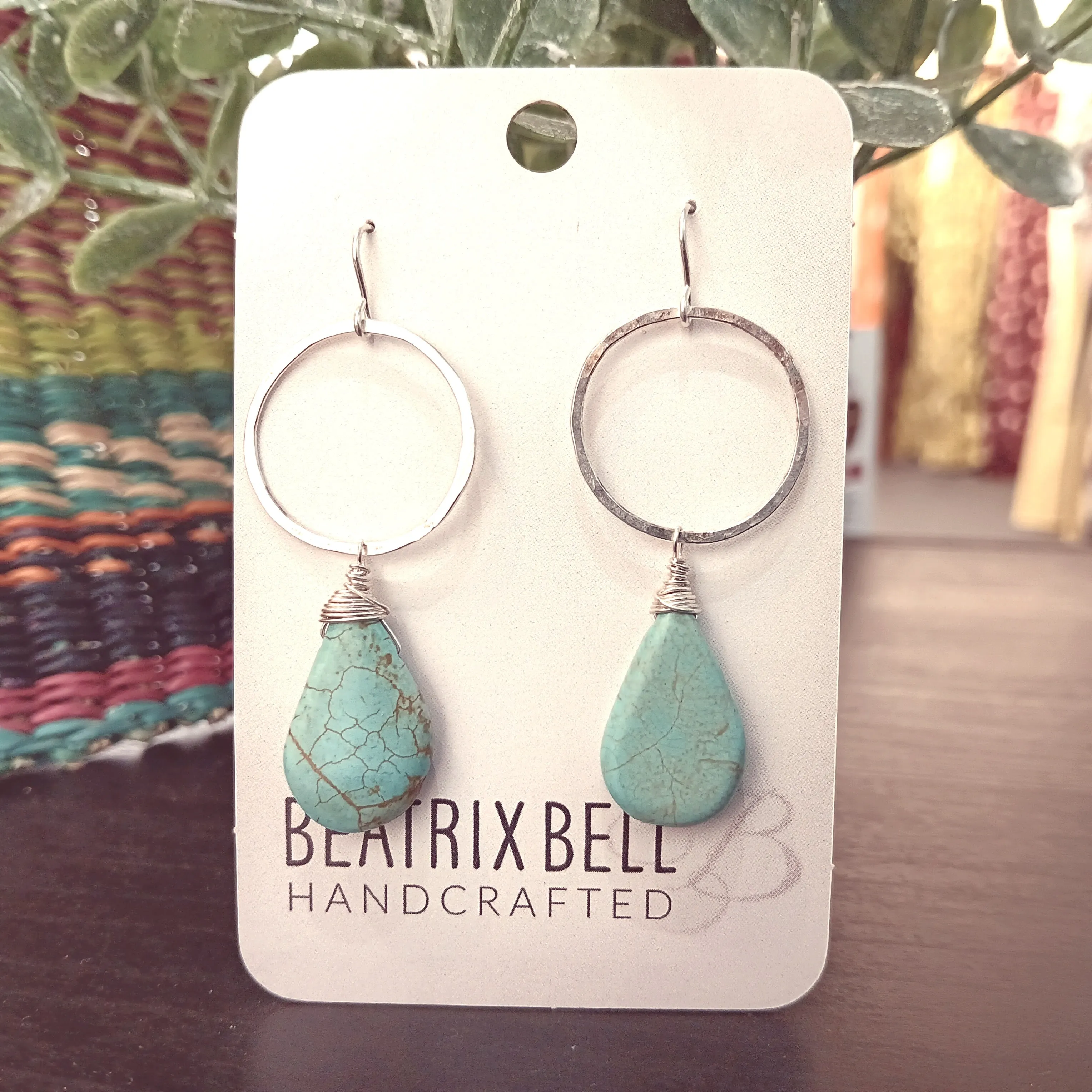 Sterling Silver Hoop Earrings | Turquoise Teardrop