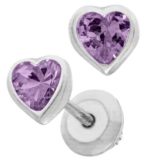 Sterling Silver June CZ Birthstone Heart Earrings