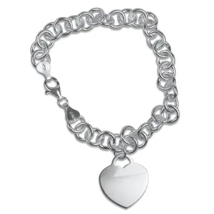 Sterling Silver Round Link Bracelet with Heart Charm