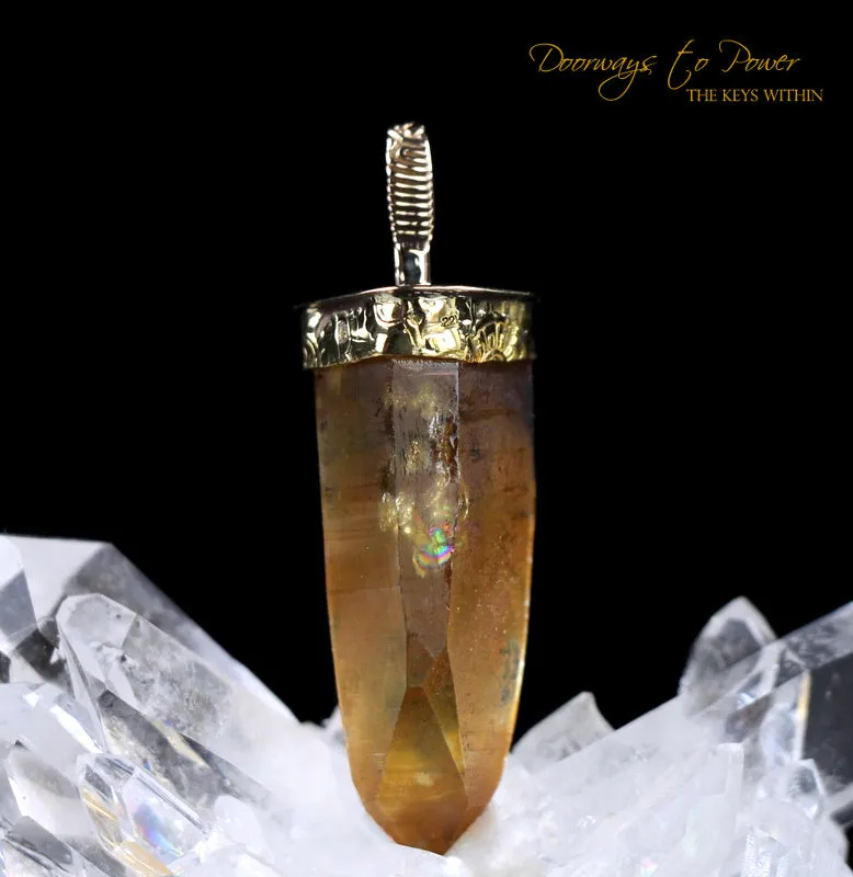 Tangerine Lemurian Light Language Crystal Pendant with Record Keeper