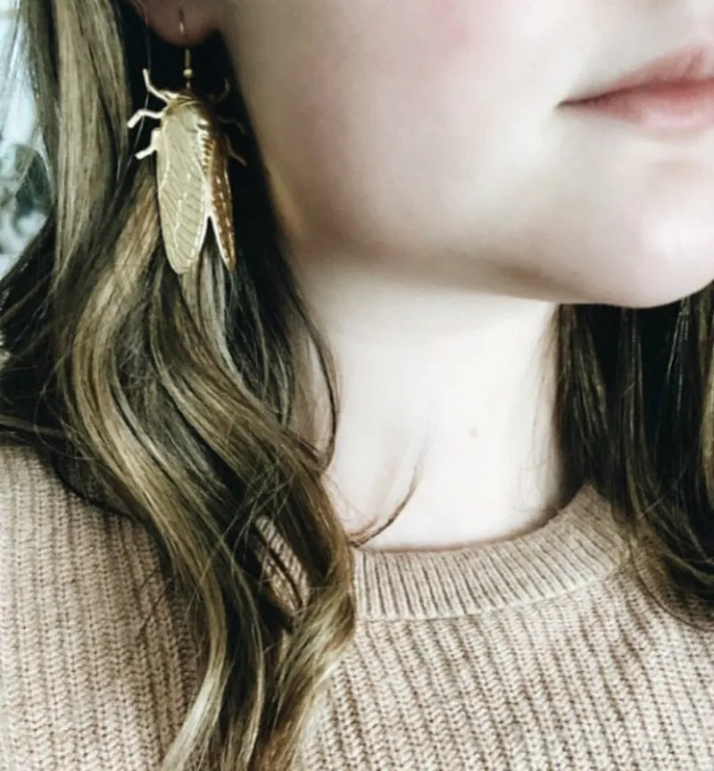 TEEK - Golden Cicada Dangle Earrings