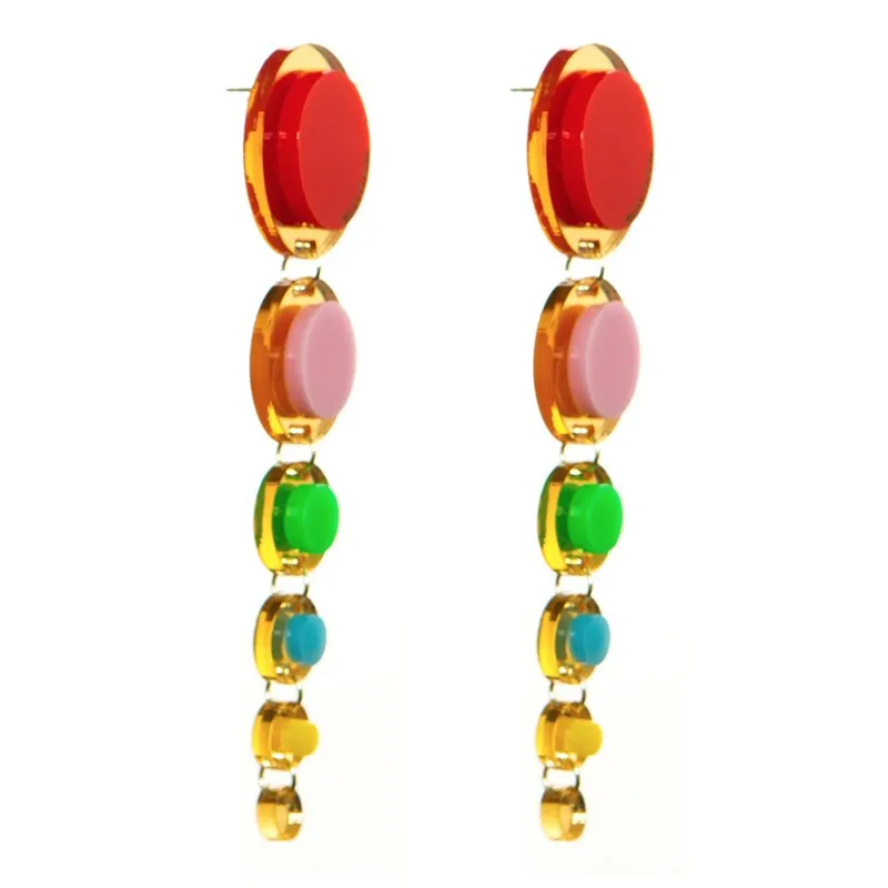 TEEK - Golden Colorful Round Tassel Drop Earrings