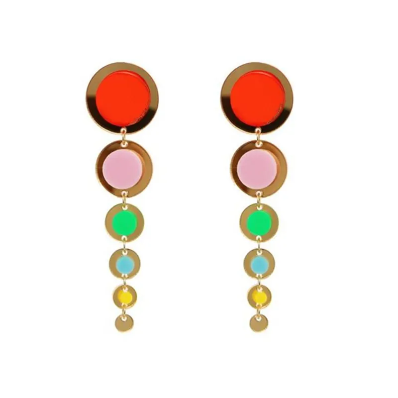 TEEK - Golden Colorful Round Tassel Drop Earrings