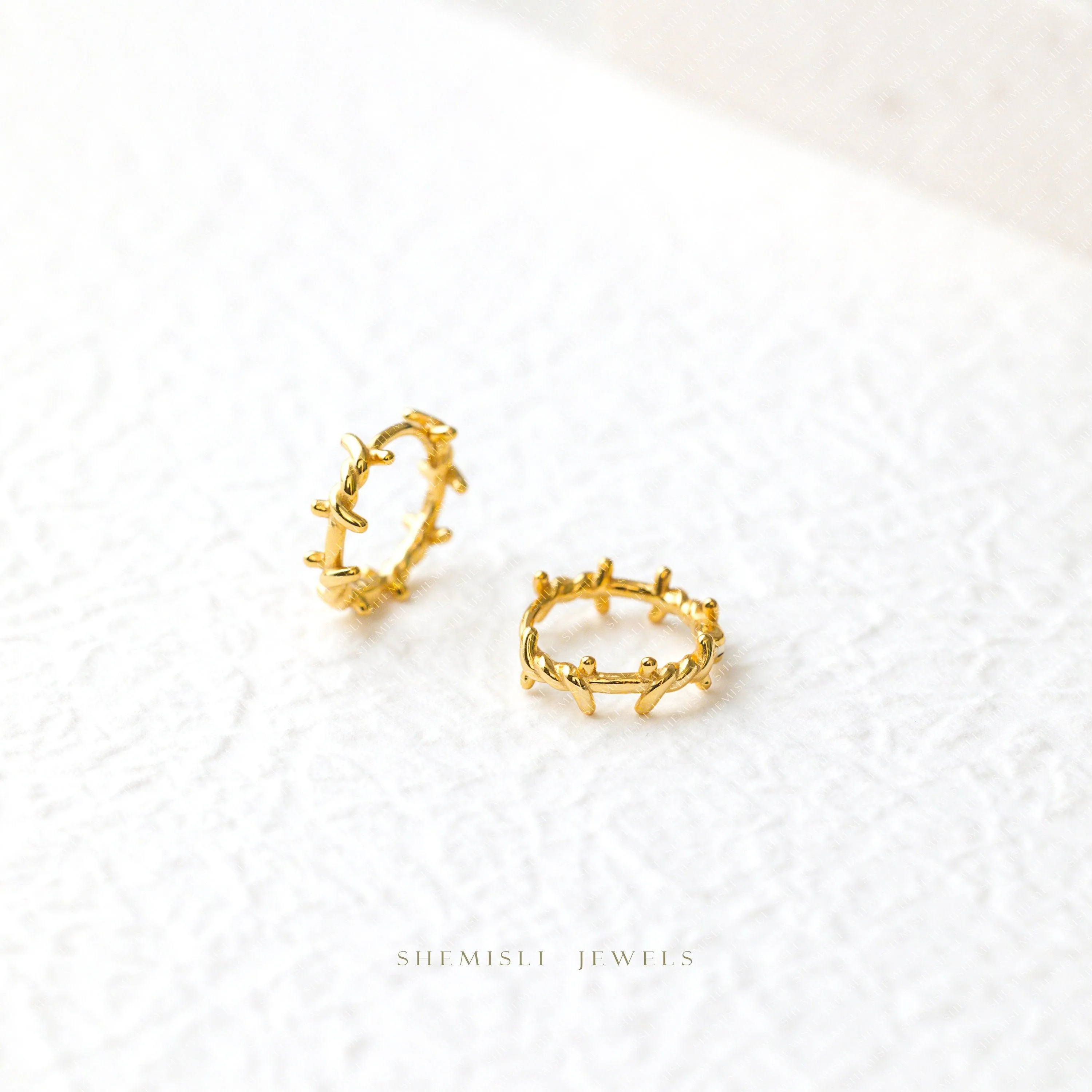 Thorn Hoop Earrings, Spike Huggies, Gold, Silver SHEMISLI SH455