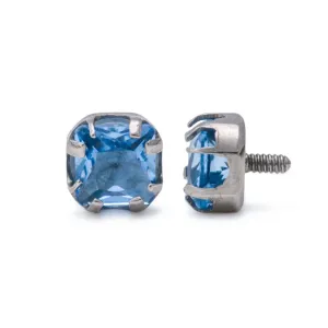 Tilum 14g-12g Internally Threaded Titanium Corner Prong-Set Square Jewel Top - 6mm - Price Per 1