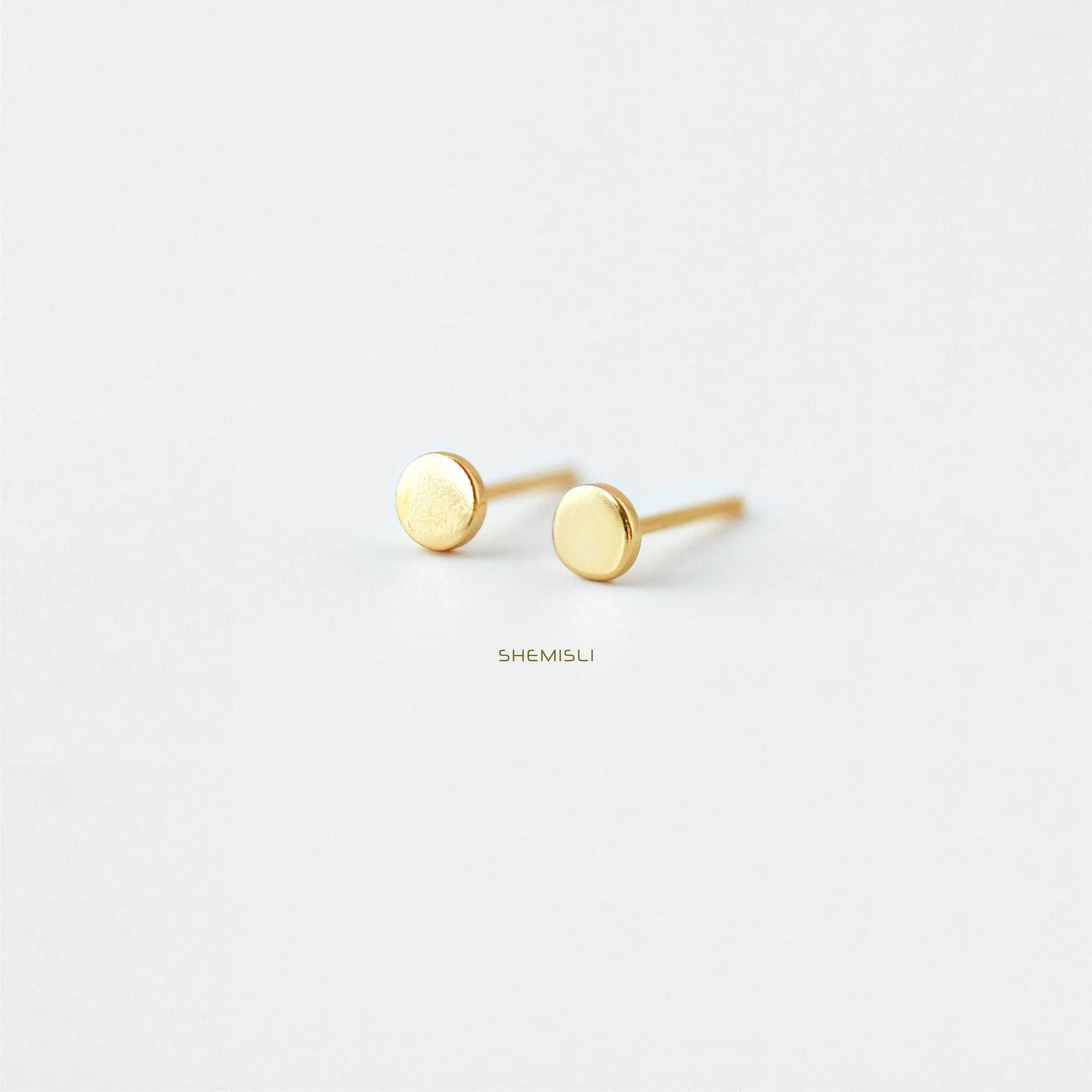 Tiny Circle Studs Earrings, Unisex, Gold, Silver SHEMISLI SS017