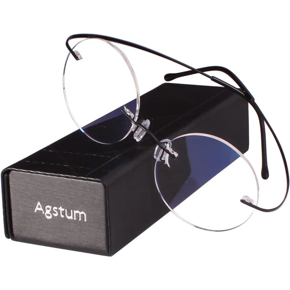 Titanium 46mm Round Rimless Flexible Eyeglasses A2007