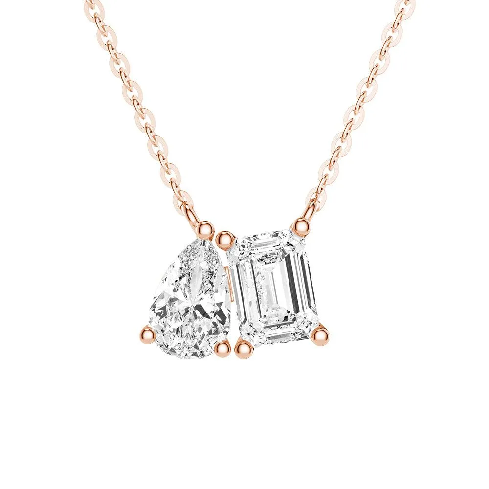 Toi Et Moi Emerald Cut & Pear Cut Pendant Necklace