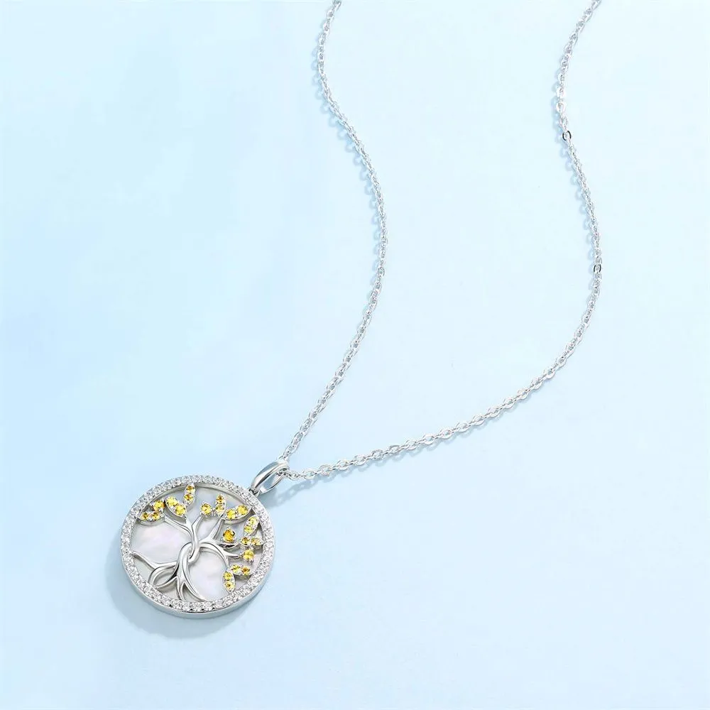 Tree of Life Pendant Necklace White Mother of Pearl for Women 0205