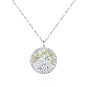 Tree of Life Pendant Necklace White Mother of Pearl for Women 0205