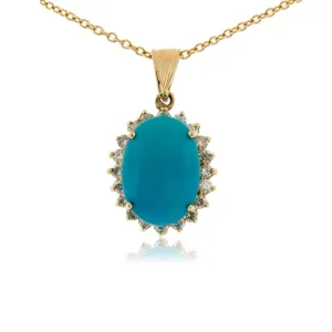 Turquoise Cabochon and Diamond Halo Pendant with Chain