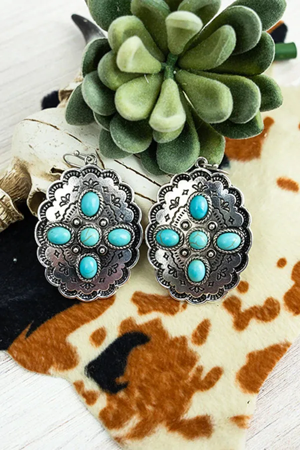 Turquoise Lake Lanier Concho Earrings