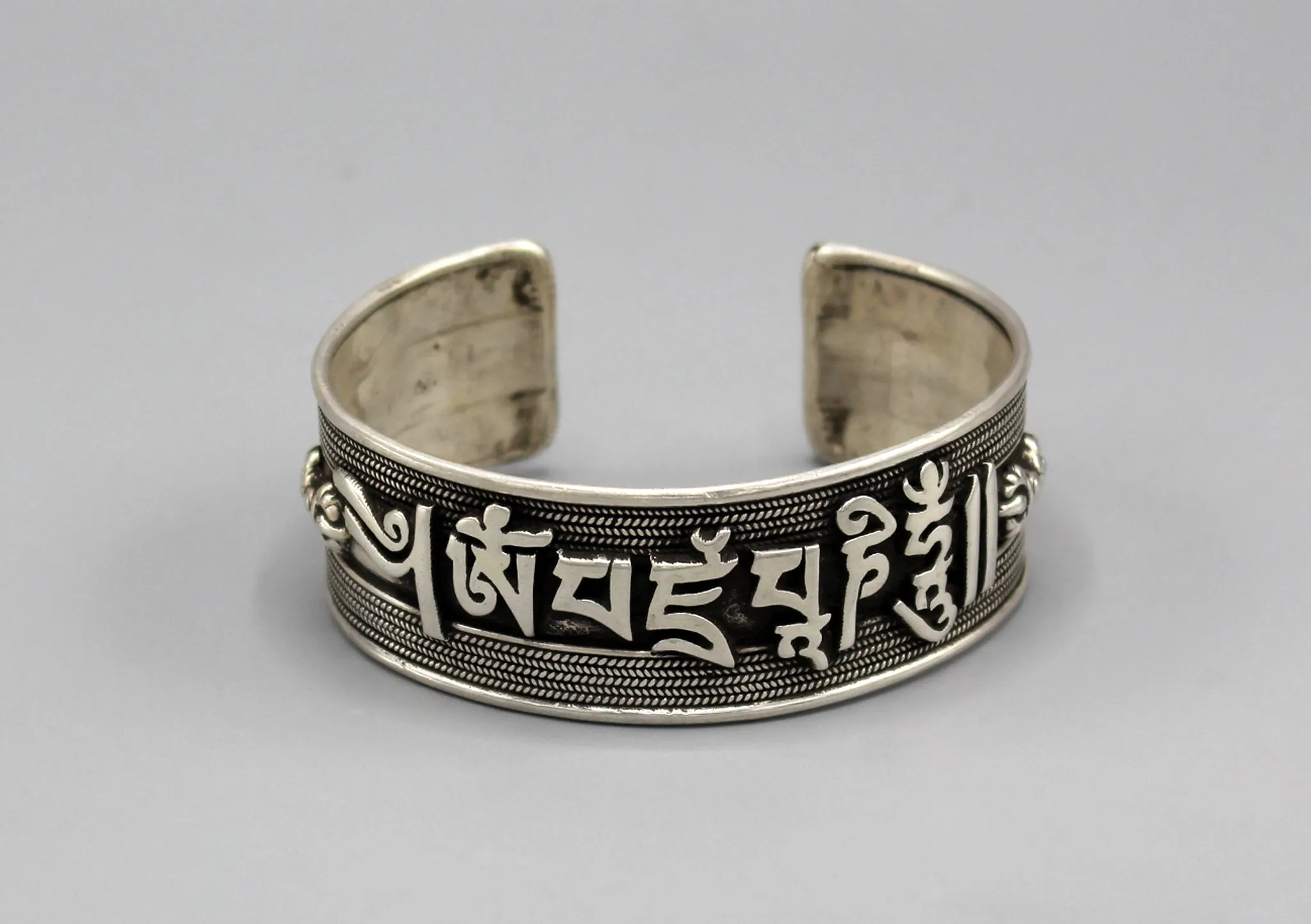 Vajrapani Mantra Carving Tibetan Sterling Silver Bracelet