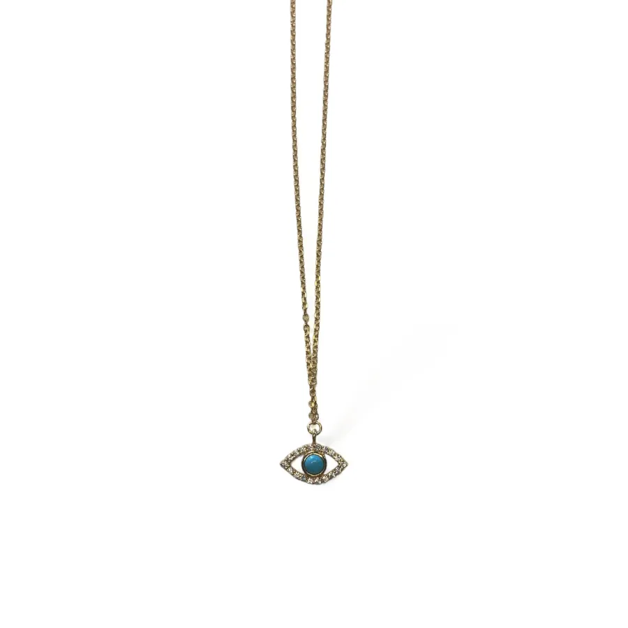 Vernus | Shiny Mati Necklace | Turquoise & White Cz | Gold Plated 925 Silver