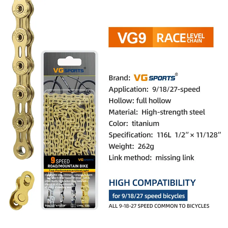 VG Sports Plated Titanium 9/10/11/12 Speed Bicycle Chain