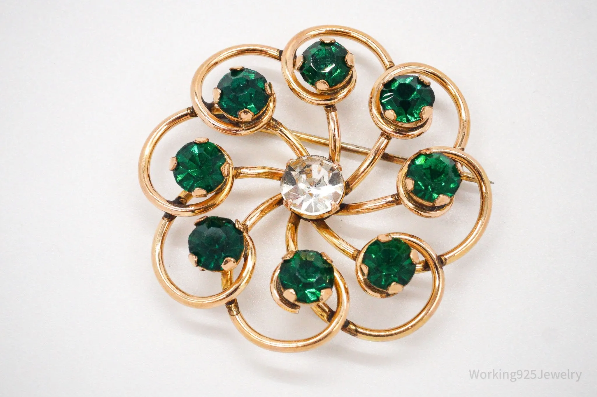 Vintage 1950s Henry Griffith 12K Gold Filled Rhinestone Flower Brooch Pin Pendant