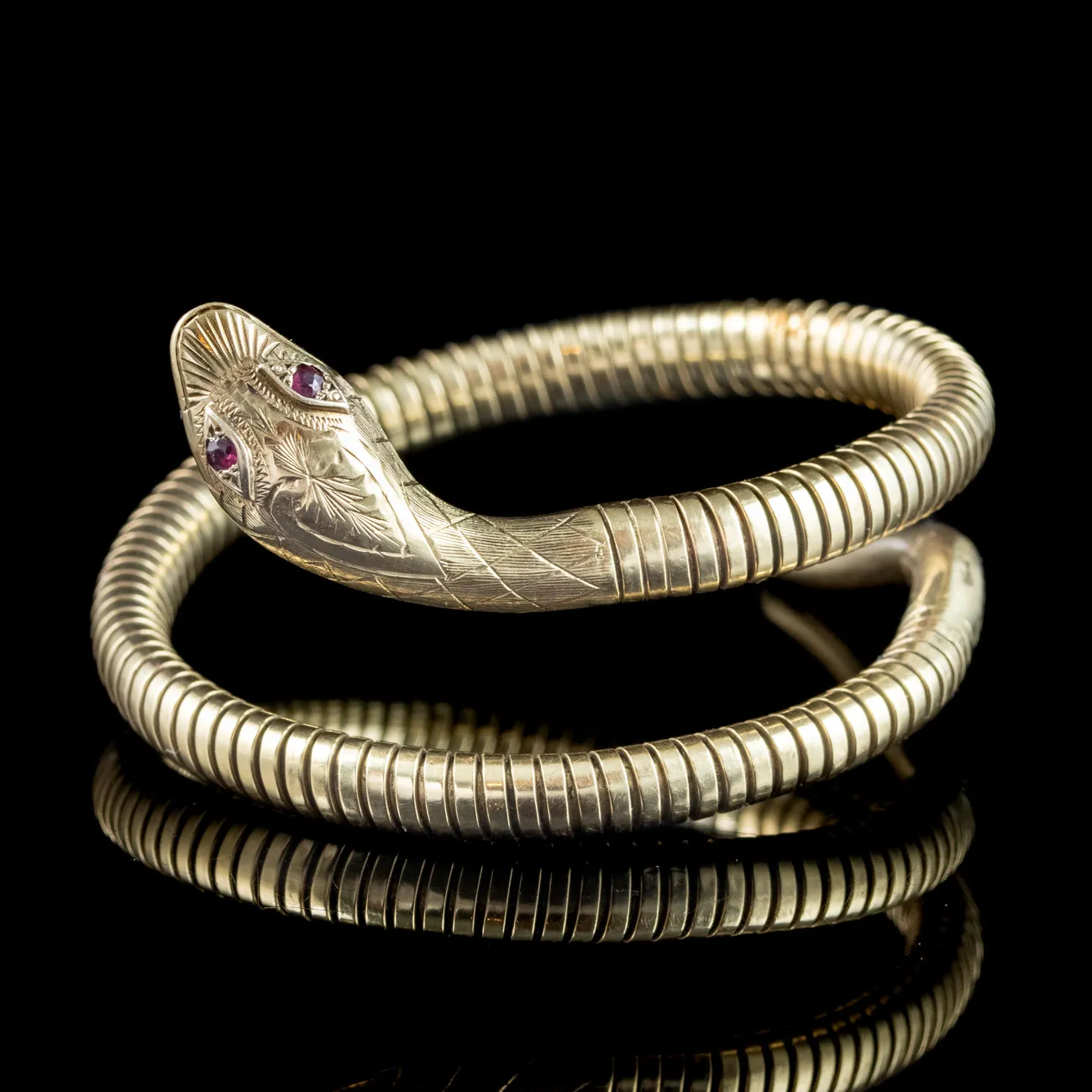 Vintage 9ct Gold Snake Bangle With Ruby Eyes Dated 1975