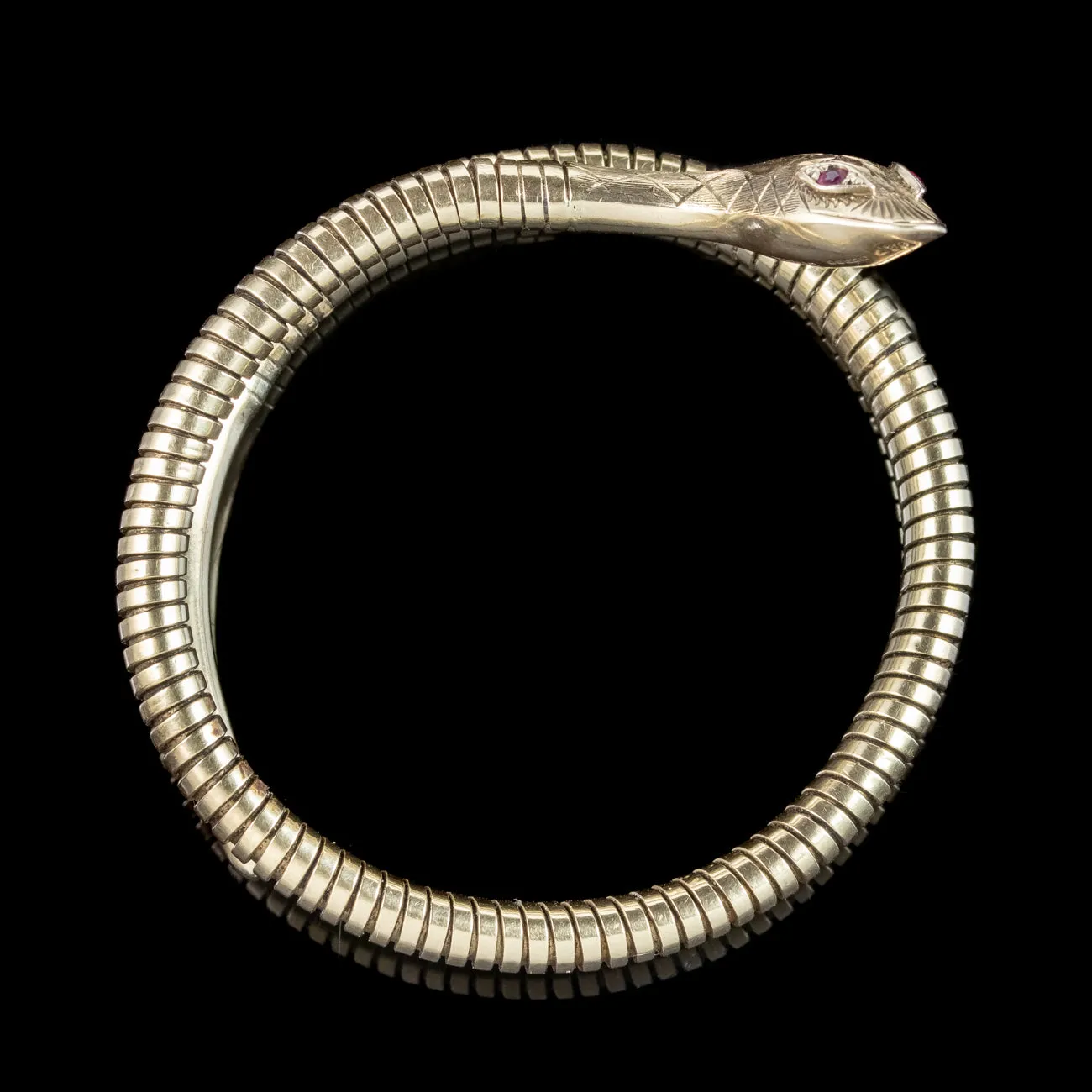 Vintage 9ct Gold Snake Bangle With Ruby Eyes Dated 1975