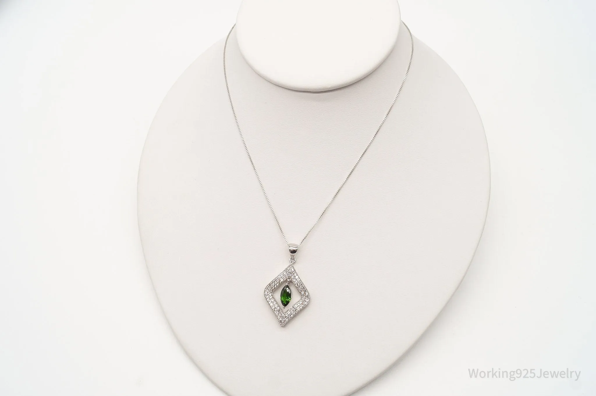 Vintage Lab Emerald Cubic Zirconia Sterling Silver Necklace