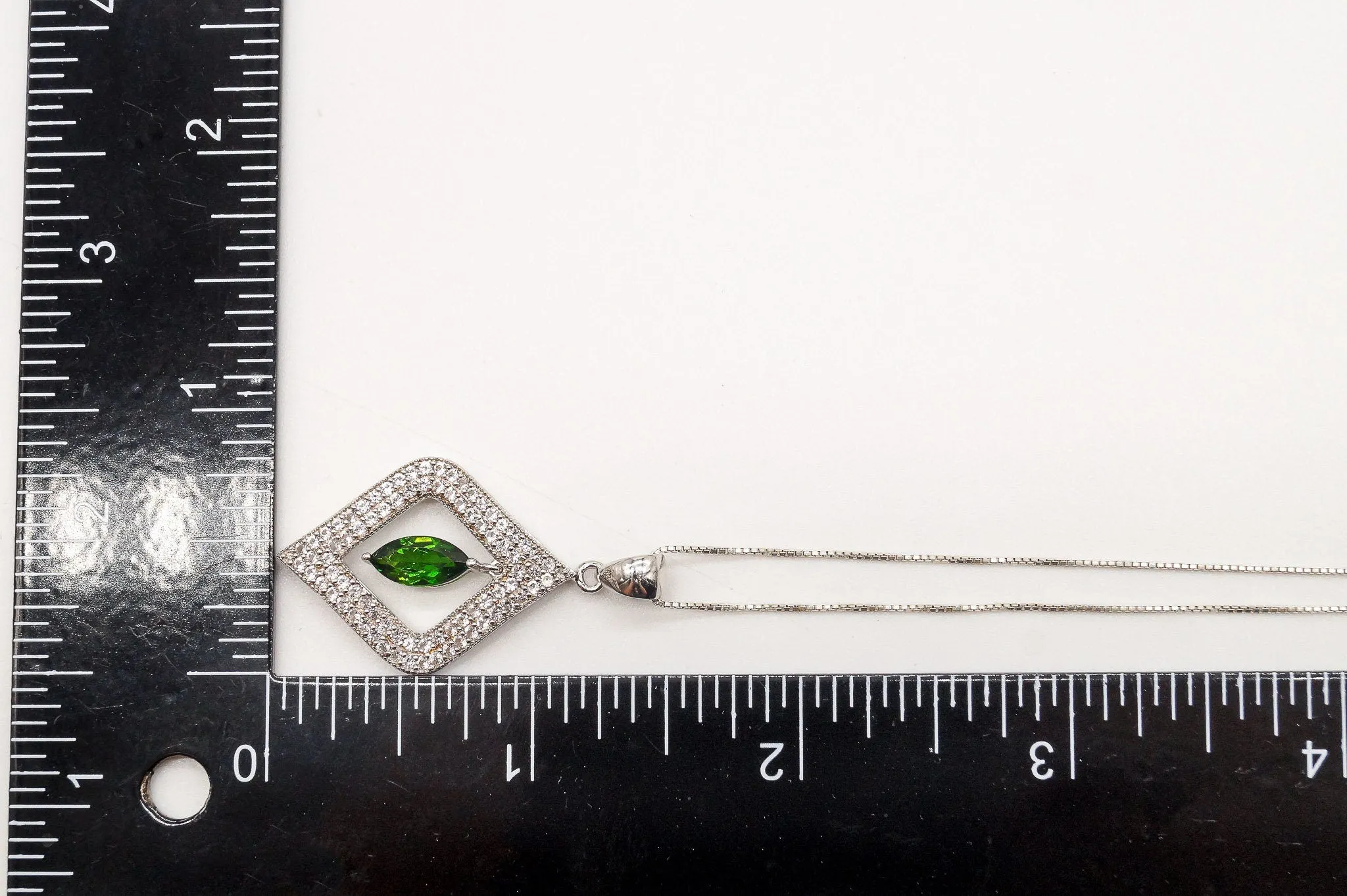 Vintage Lab Emerald Cubic Zirconia Sterling Silver Necklace