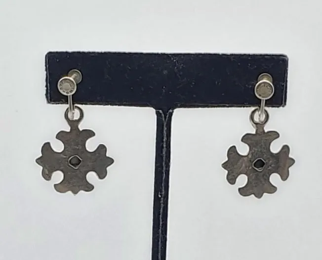 Vintage Sterling Silver Turquoise Cross Earrings