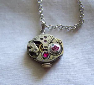 Watchworks Rose and Ruby Steampunk Vintage Pendant