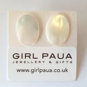 White Mother of Pearl Stud Earrings - by Mhairi Sim - Girl Paua