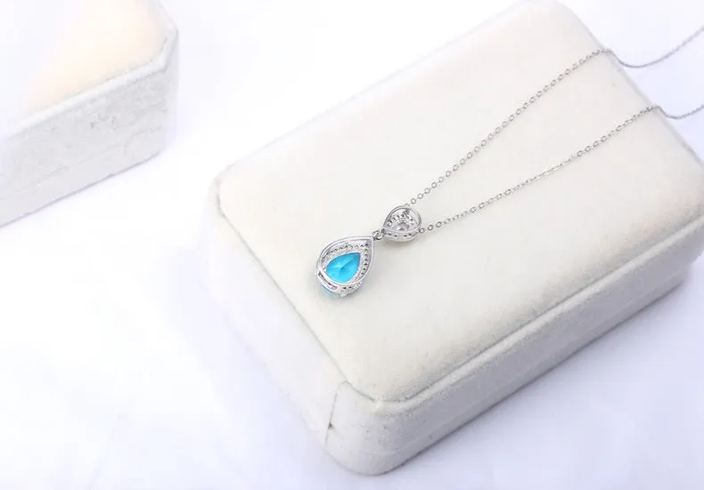 Women's Pendant S925 Silver Necklace Blue Crystal Pendant for girls