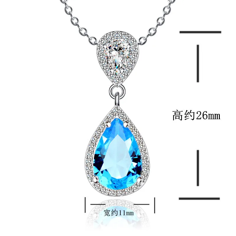 Women's Pendant S925 Silver Necklace Blue Crystal Pendant for girls