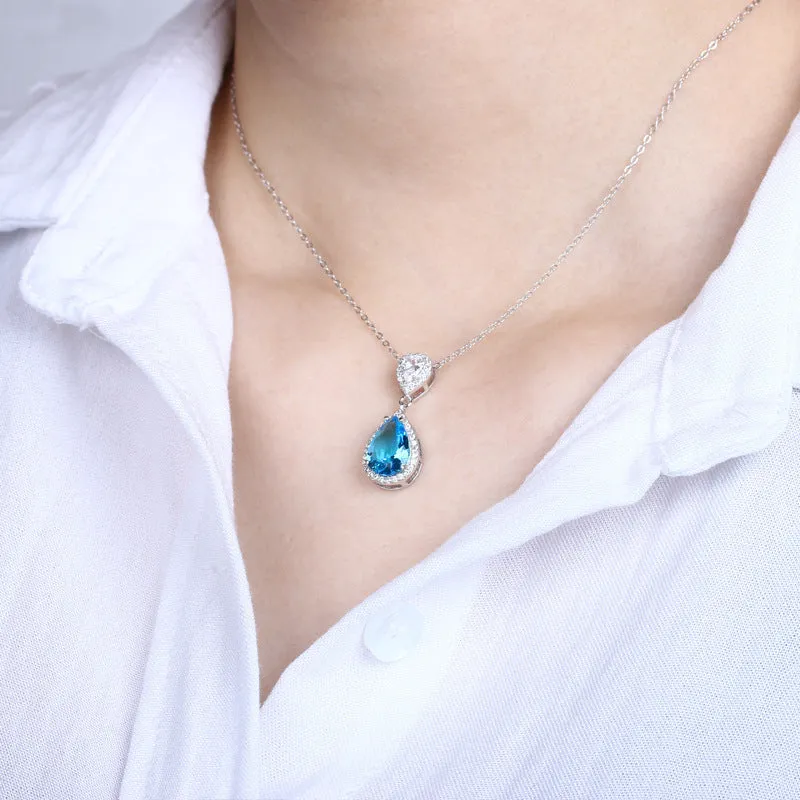 Women's Pendant S925 Silver Necklace Blue Crystal Pendant for girls