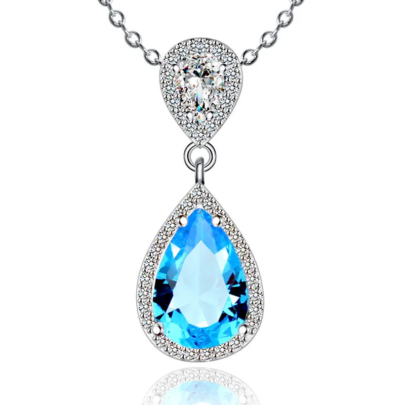 Women's Pendant S925 Silver Necklace Blue Crystal Pendant for girls