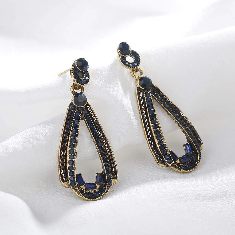 Yellow Chimes Classic Elegant Retro Blue Crystal Water Drop Hanging Gold Plated Dangle Earrings For Women and Girl's