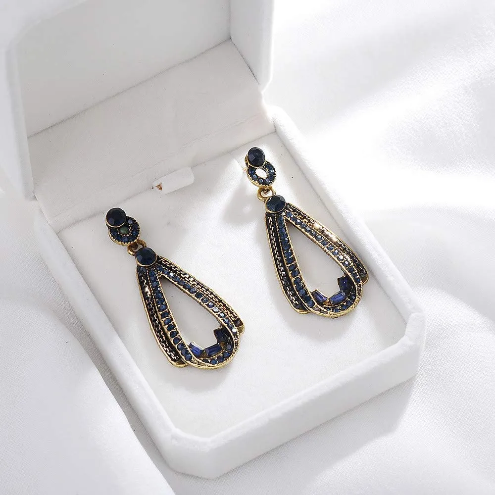 Yellow Chimes Classic Elegant Retro Blue Crystal Water Drop Hanging Gold Plated Dangle Earrings For Women and Girl's