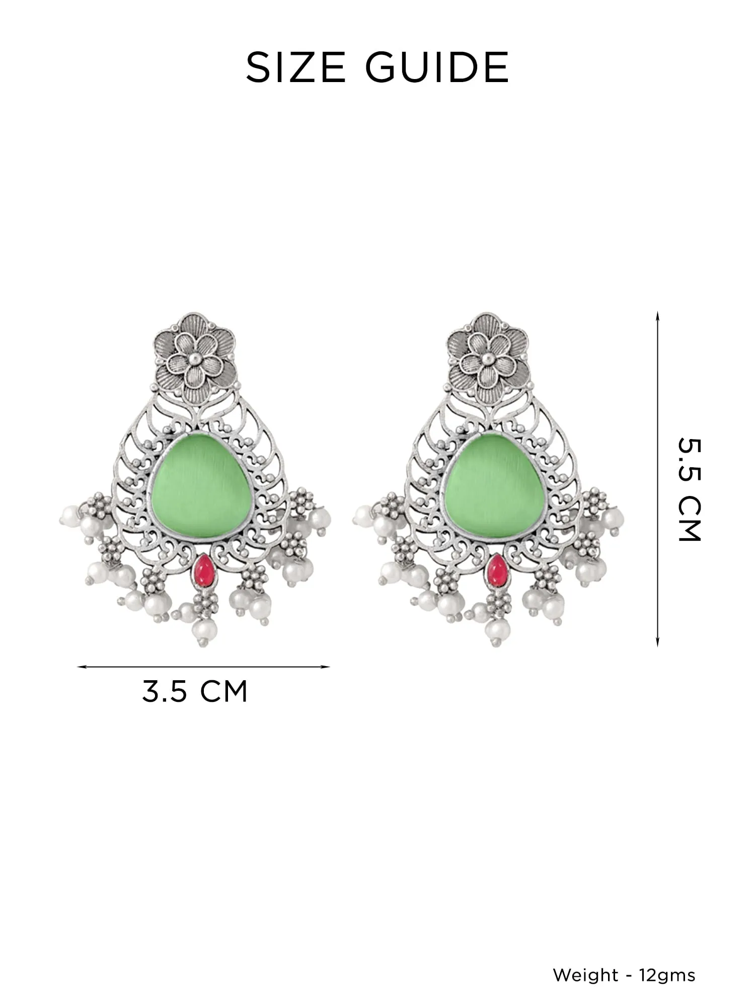 Yellow Chimes Silver Oxidised Earrings for Women & Girls | Traditional Oxidised Silver Drop Earrings Afghani Style Green Monalisa Stone Studded Earrings | Birthday Anniversary Gift for Wife Women