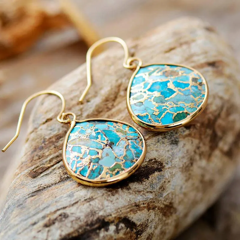 Yibirmanha Turquoise Gold Drop Earrings